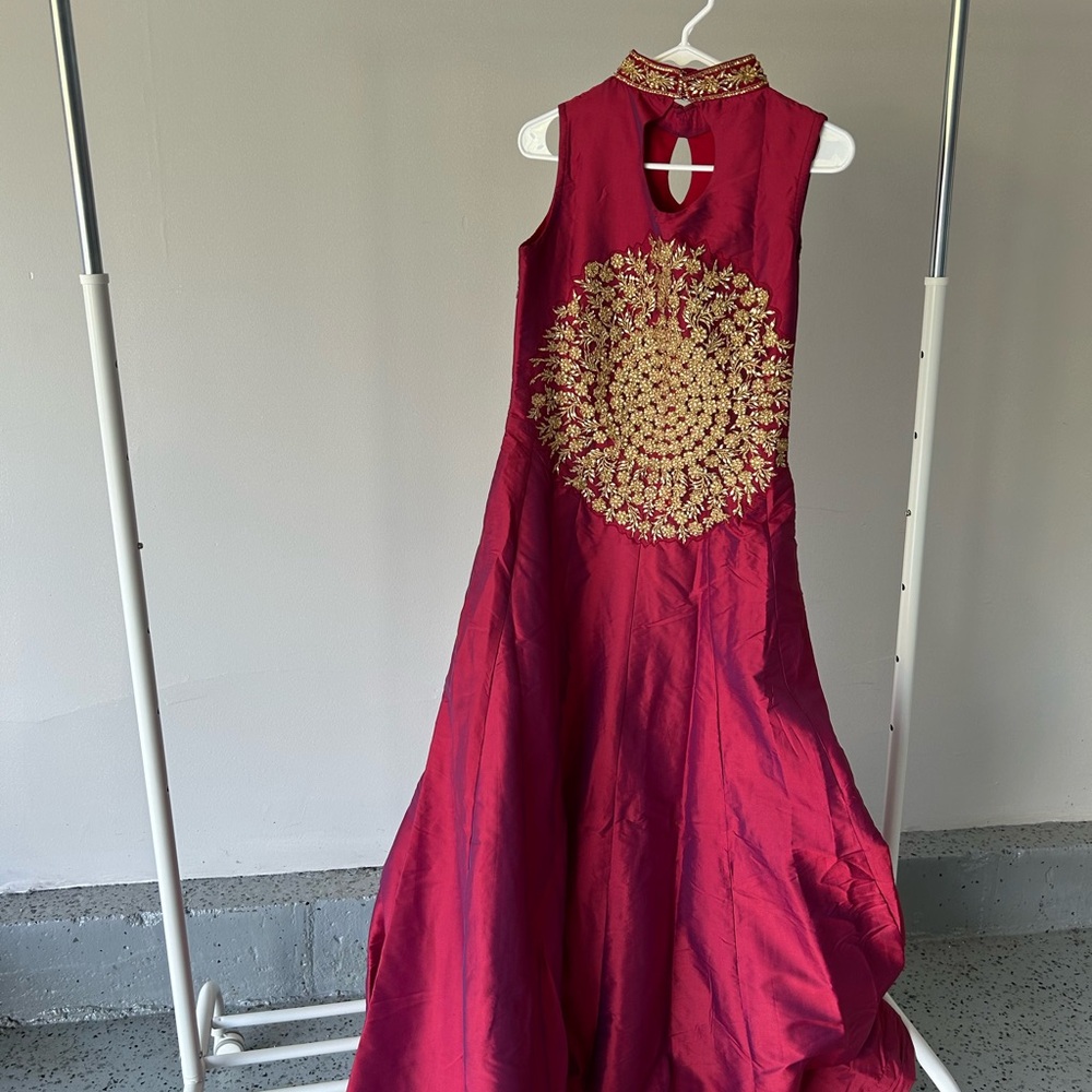 Elegant Red and Gold Embroidered Gown